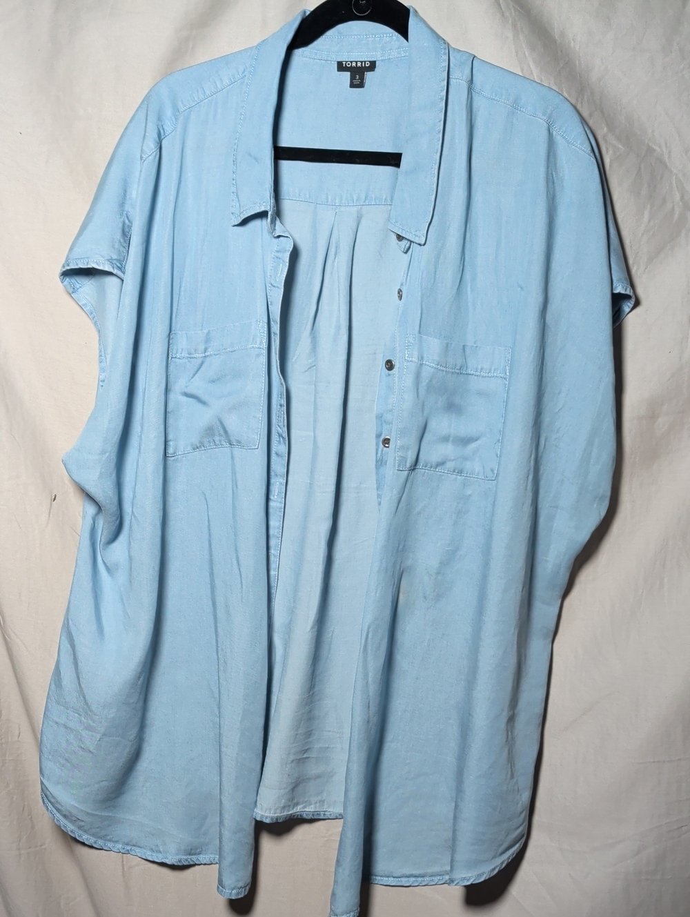 torrid Sky Blue Short-Sleeve Button-Down Shirt Lagenlook And Capsule Wardrobe